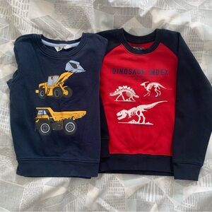 Lot of two fleece dinosaur construction sweatshirts